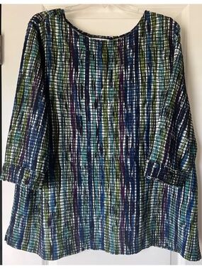 NorthStyle Blouse Top Size 1X Plus Size Pull Over Geometric Pattern 3/4 Sleeve